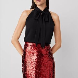 Naked Zebra Black Neck Tie Sleeveless Sophisticated V neck Blouse size Medium